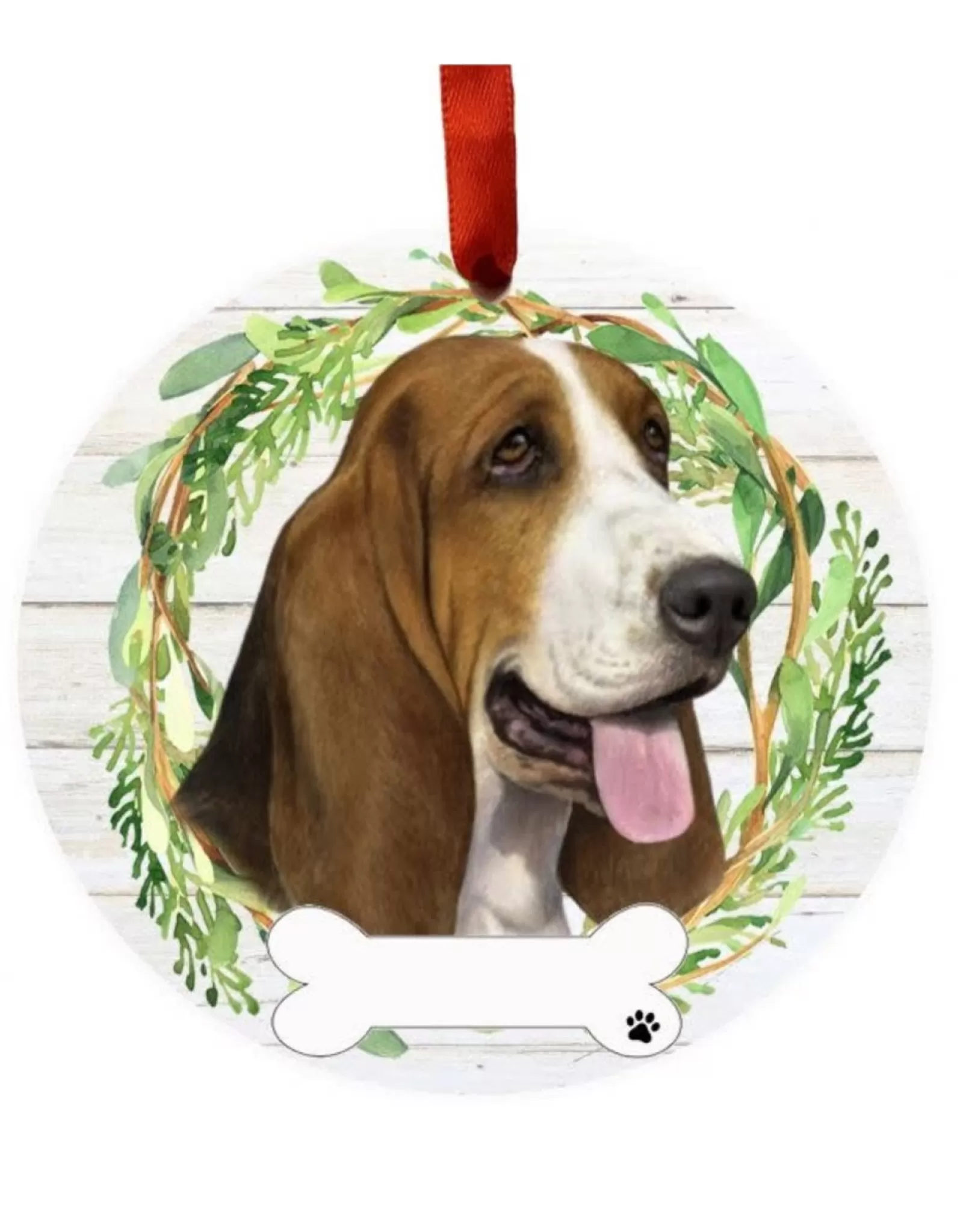 E&S Pets Personalizable>Basset Hound Wreath Ornament