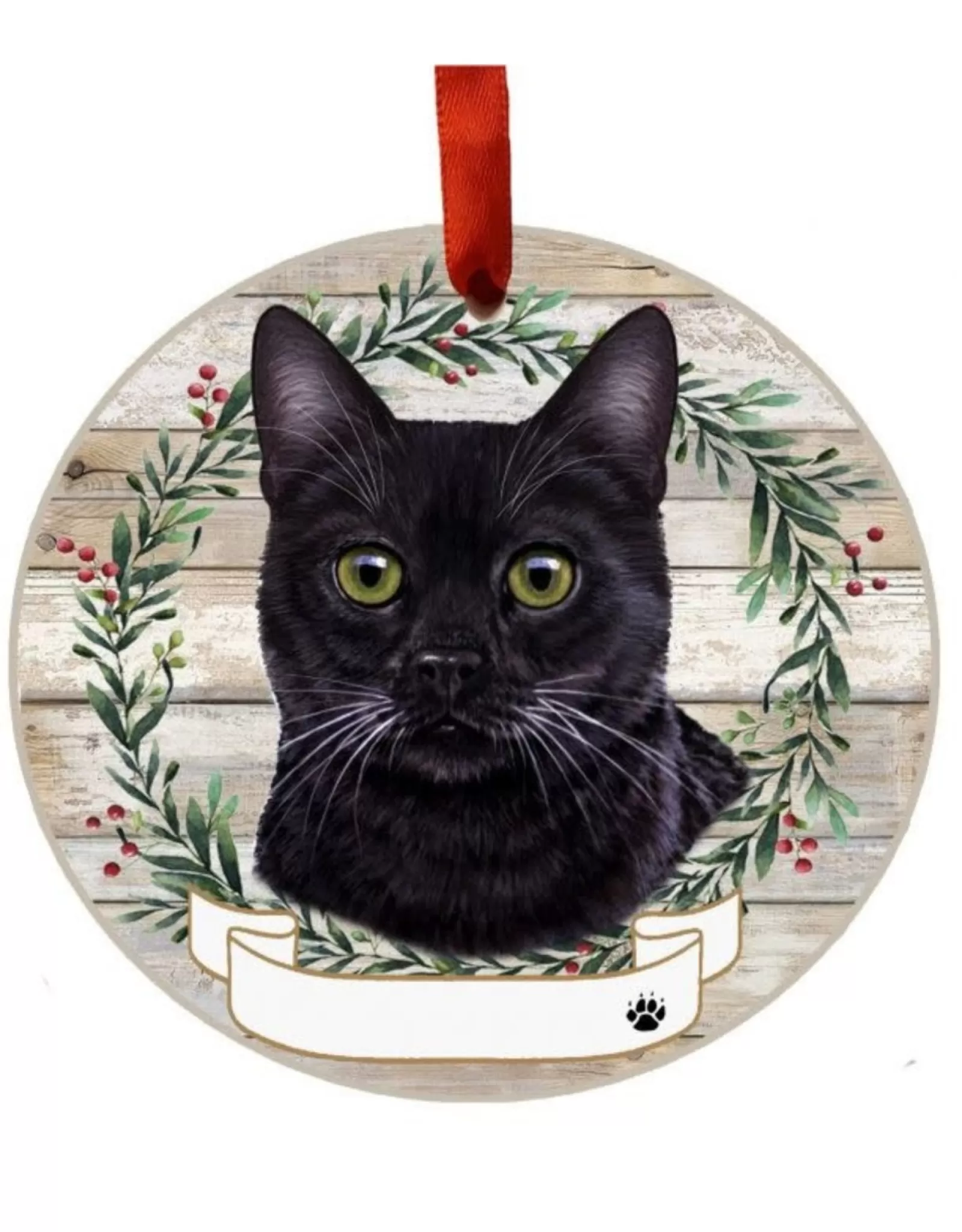 E&S Pets Personalizable>Black Cat Wreath Ornament