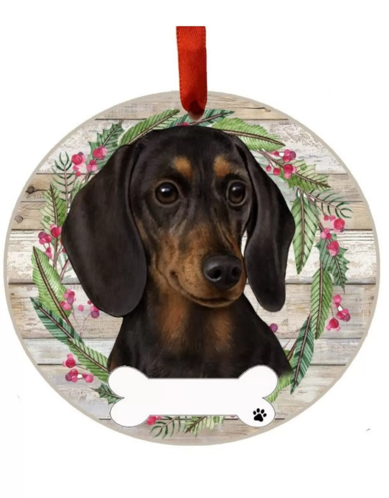 E&S Pets Personalizable>Black Dachshund Wreath Ornament