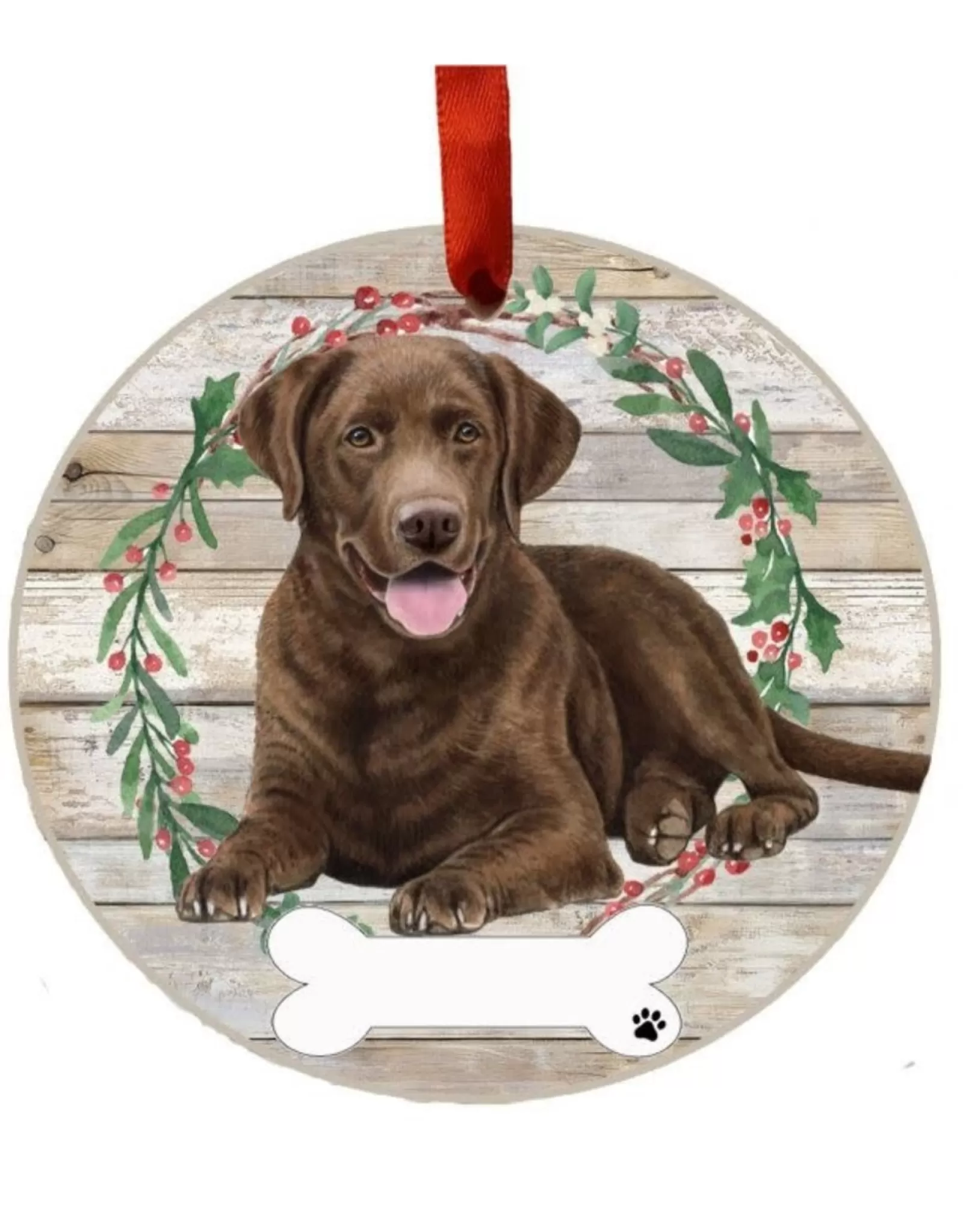 E&S Pets Personalizable>Chocolate Labrador Full Body Wreath Ornament