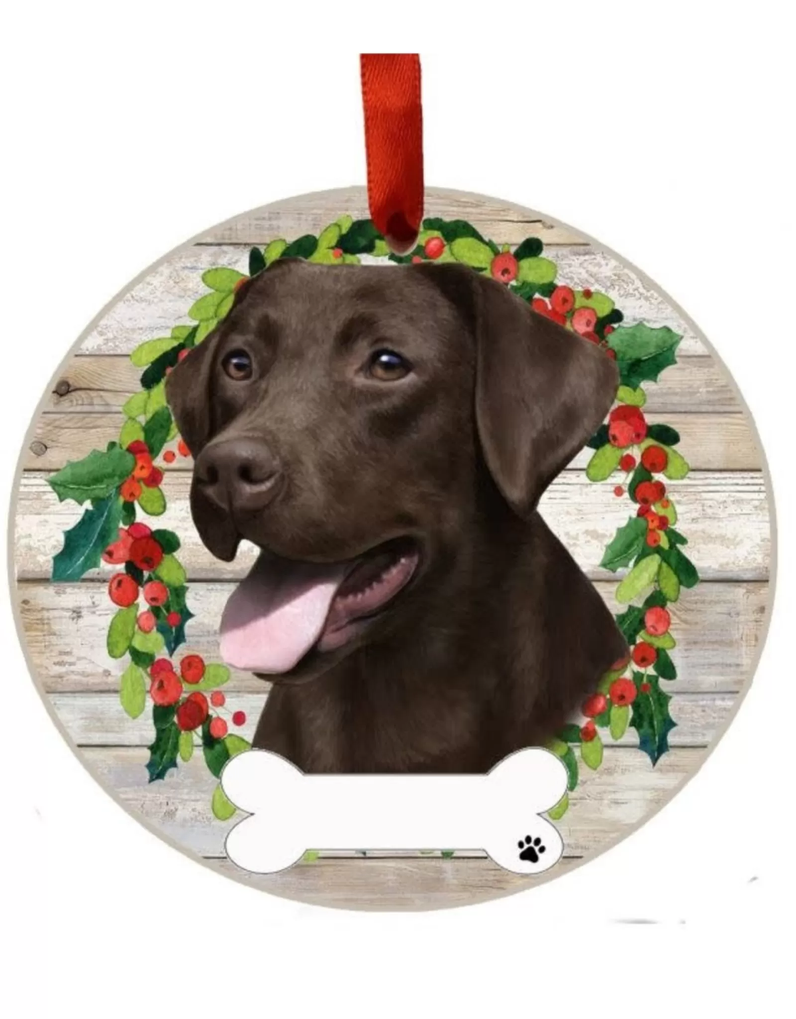 E&S Pets Personalizable>Chocolate Labrador Wreath Ornament