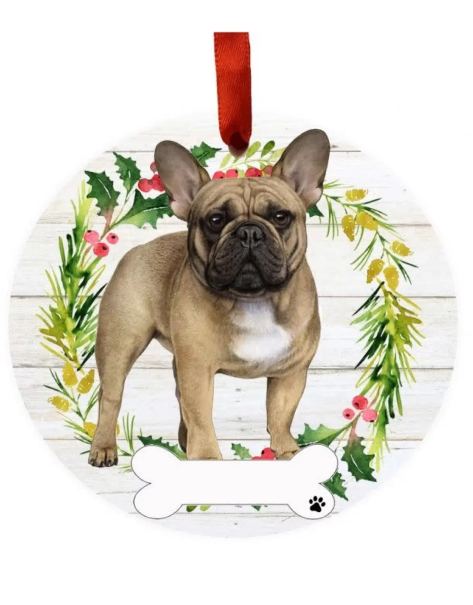 E&S Pets Personalizable>French Bulldog Full Body Wreath Ornament