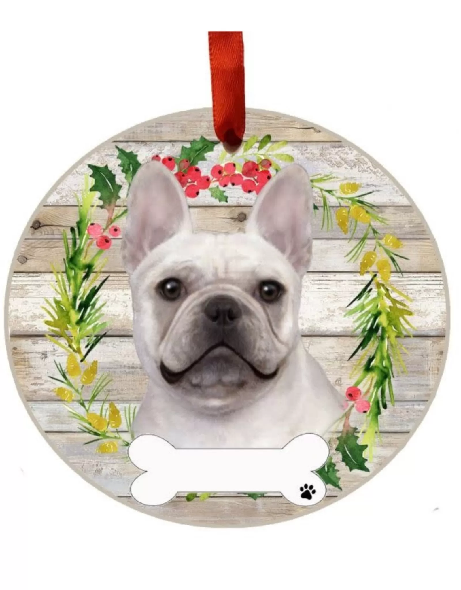 E&S Pets Personalizable>French Bulldog Wreath Ornament