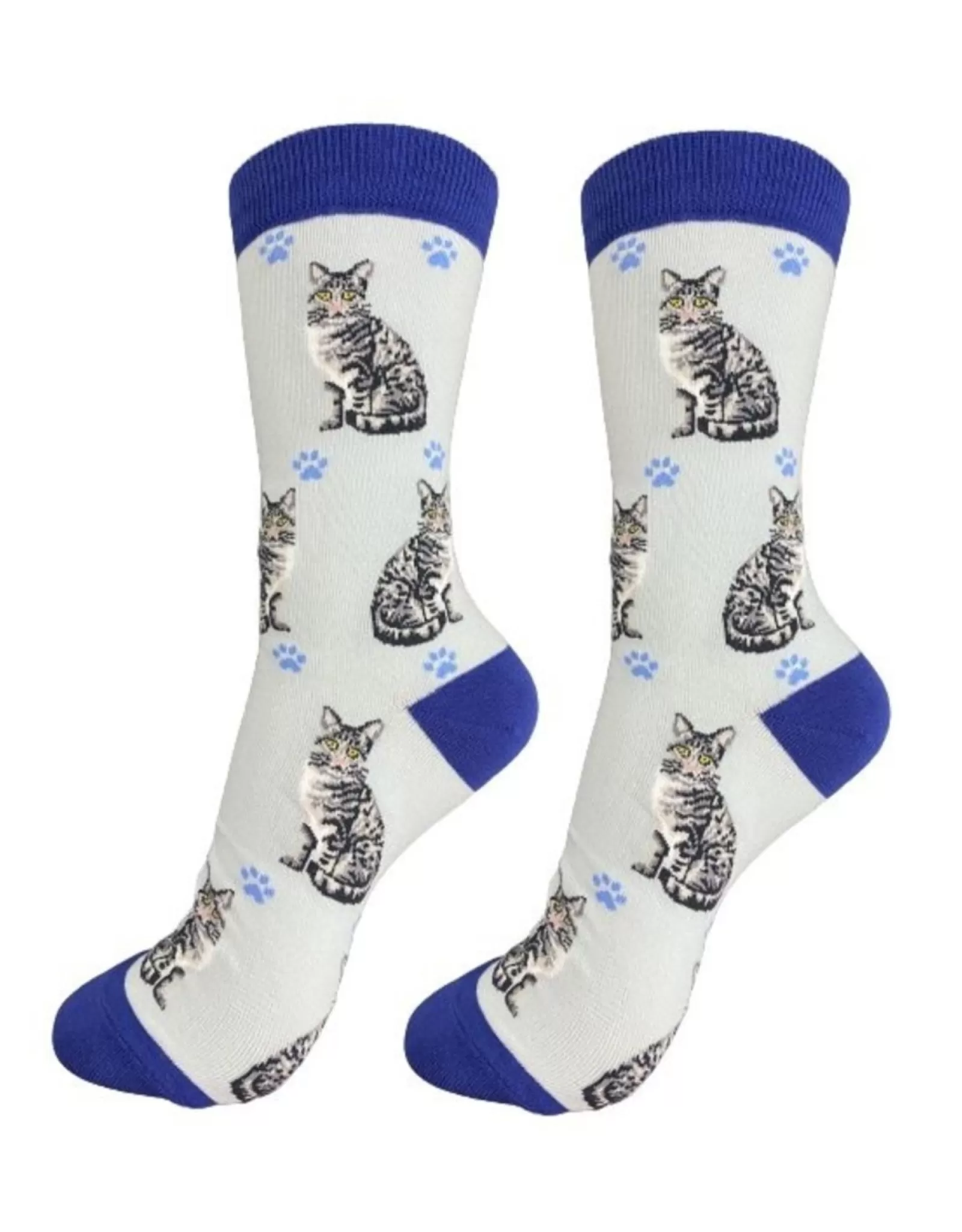 E&S Pets Socks>Full Silver Tabby Cat Socks