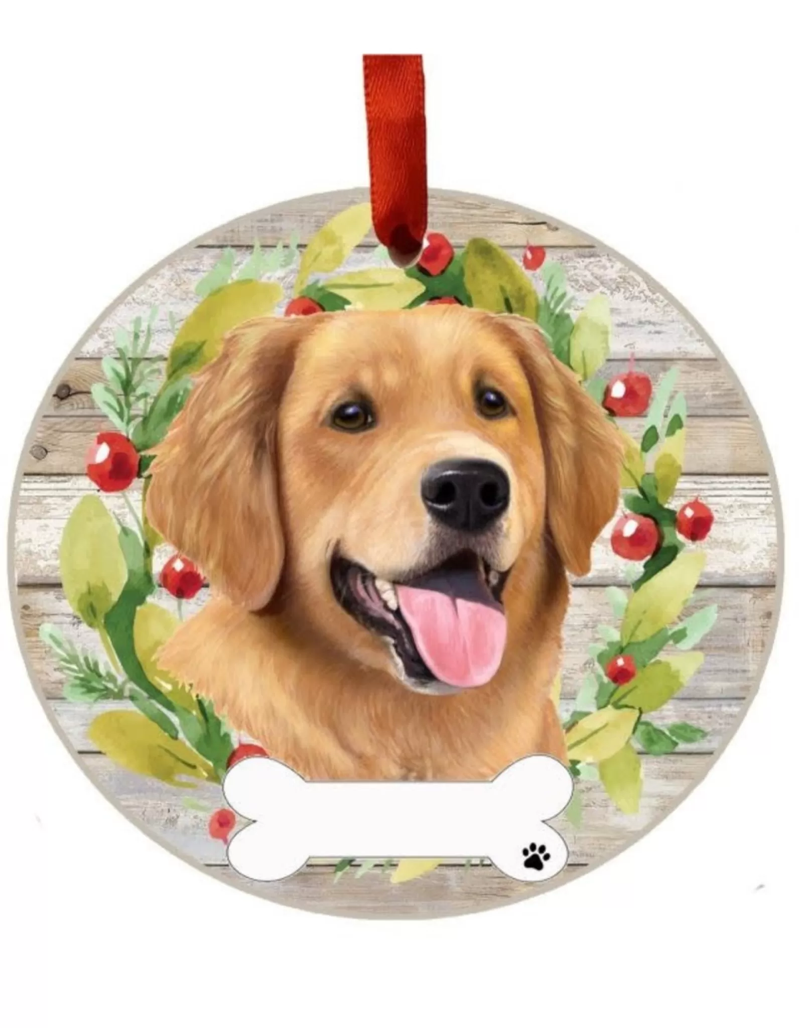 E&S Pets Personalizable>Golden Retriever Wreath Ornament