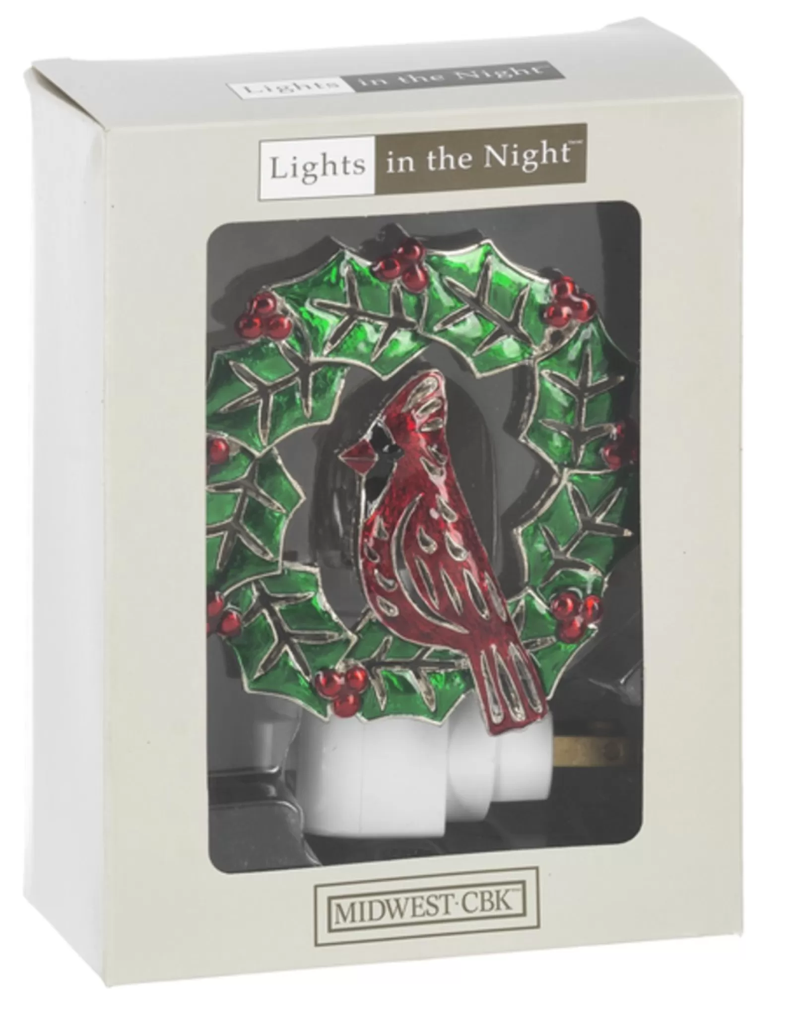 Ganz Night Lights>Holiday Wreath With Cardinal Night Light