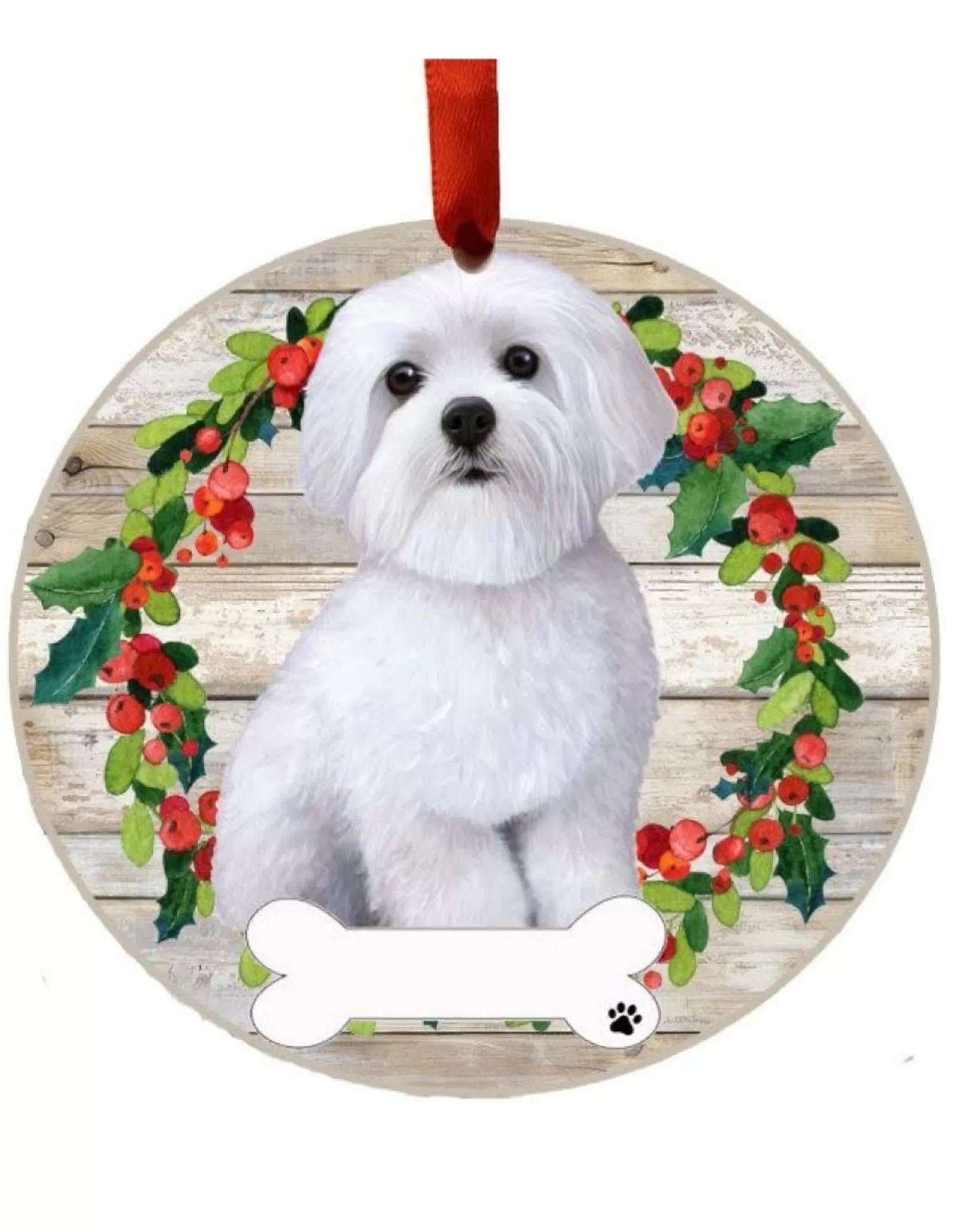 E&S Pets Personalizable>Maltese Wreath Ornament