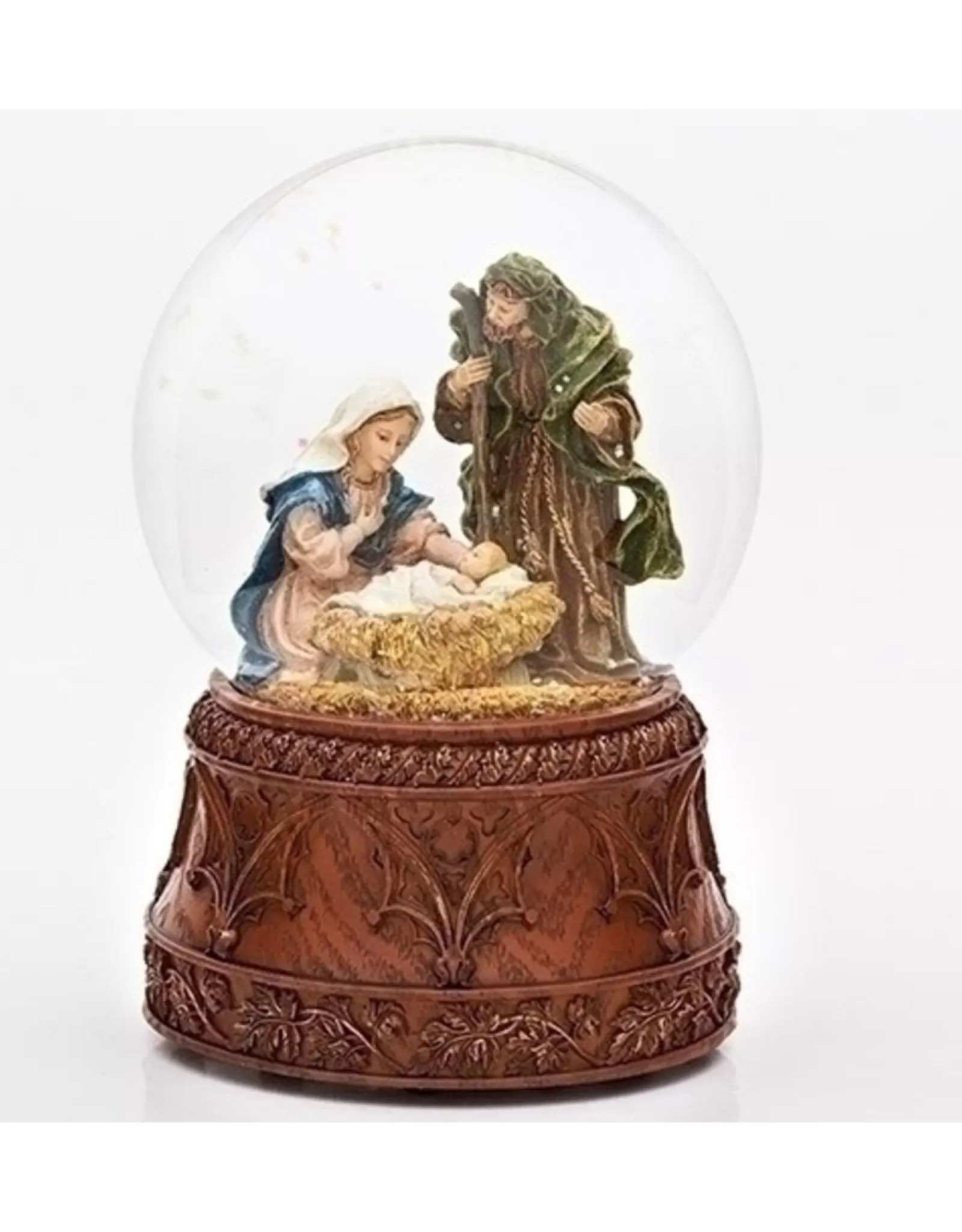 Roman Snow Globes>Nativity Carved Base Snow Globe - Musical