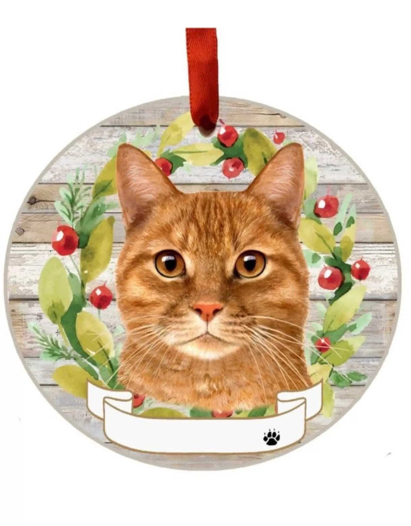 E&S Pets Personalizable>Orange Tabby Cat Wreath Ornament