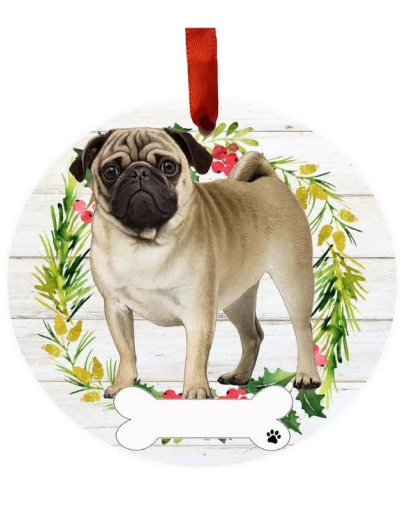 E&S Pets Personalizable>Pug Full Body Wreath Ornament