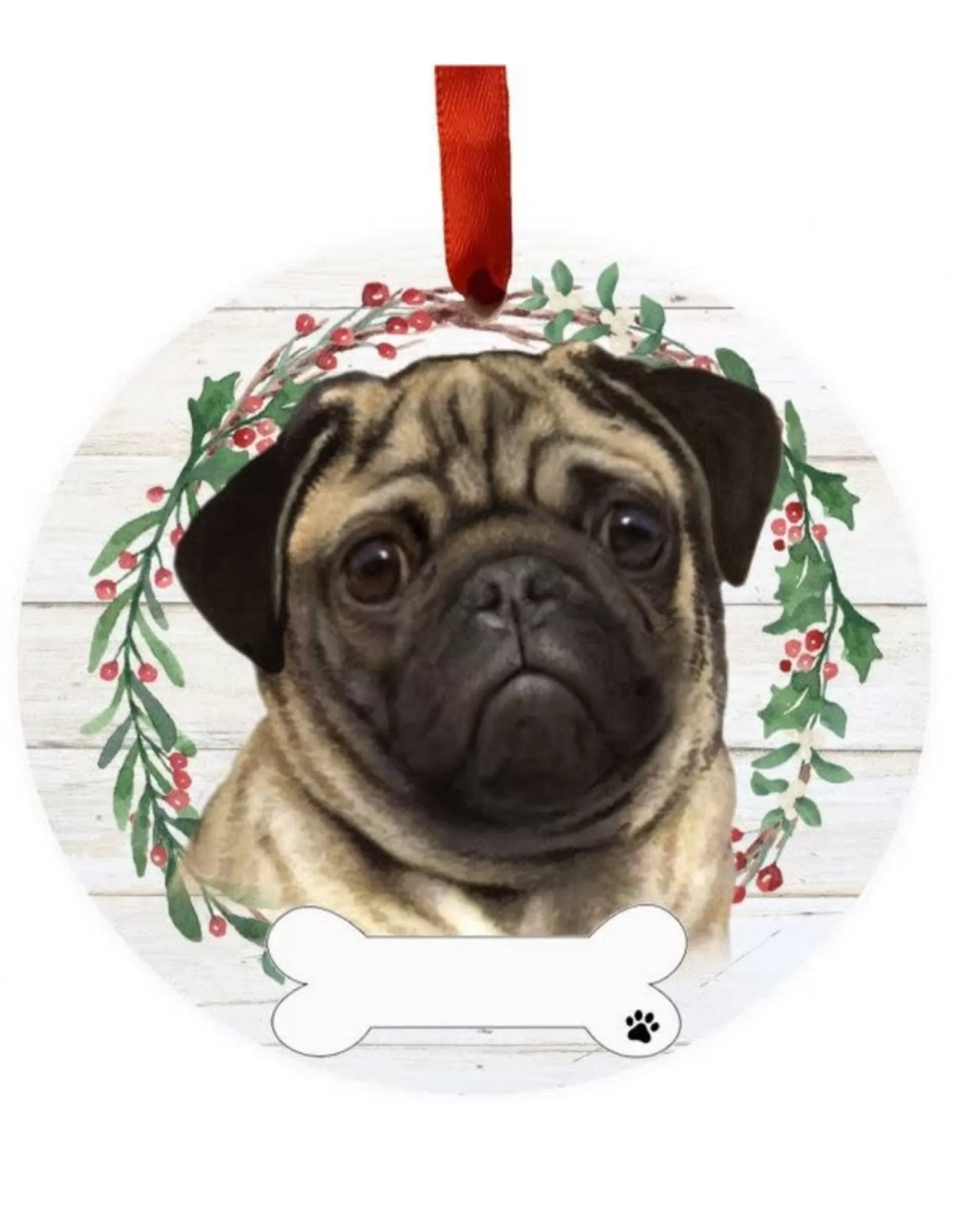 E&S Pets Personalizable>Pug Wreath Ornament