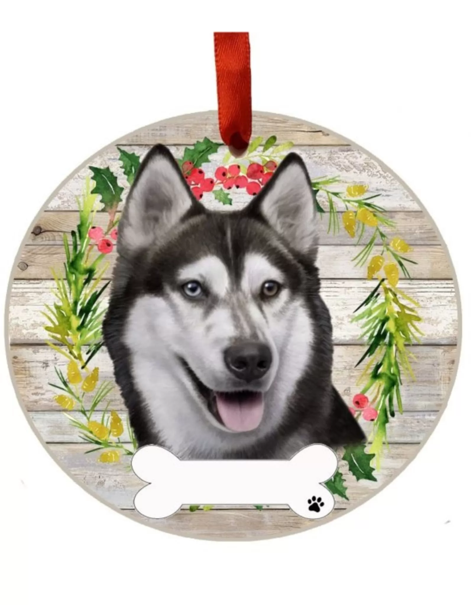 E&S Pets Personalizable>Siberian Husky Wreath Ornament