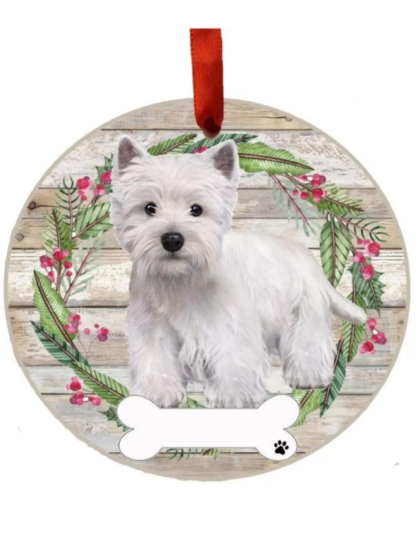 E&S Pets Personalizable>Westie Full Body Wreath Ornament