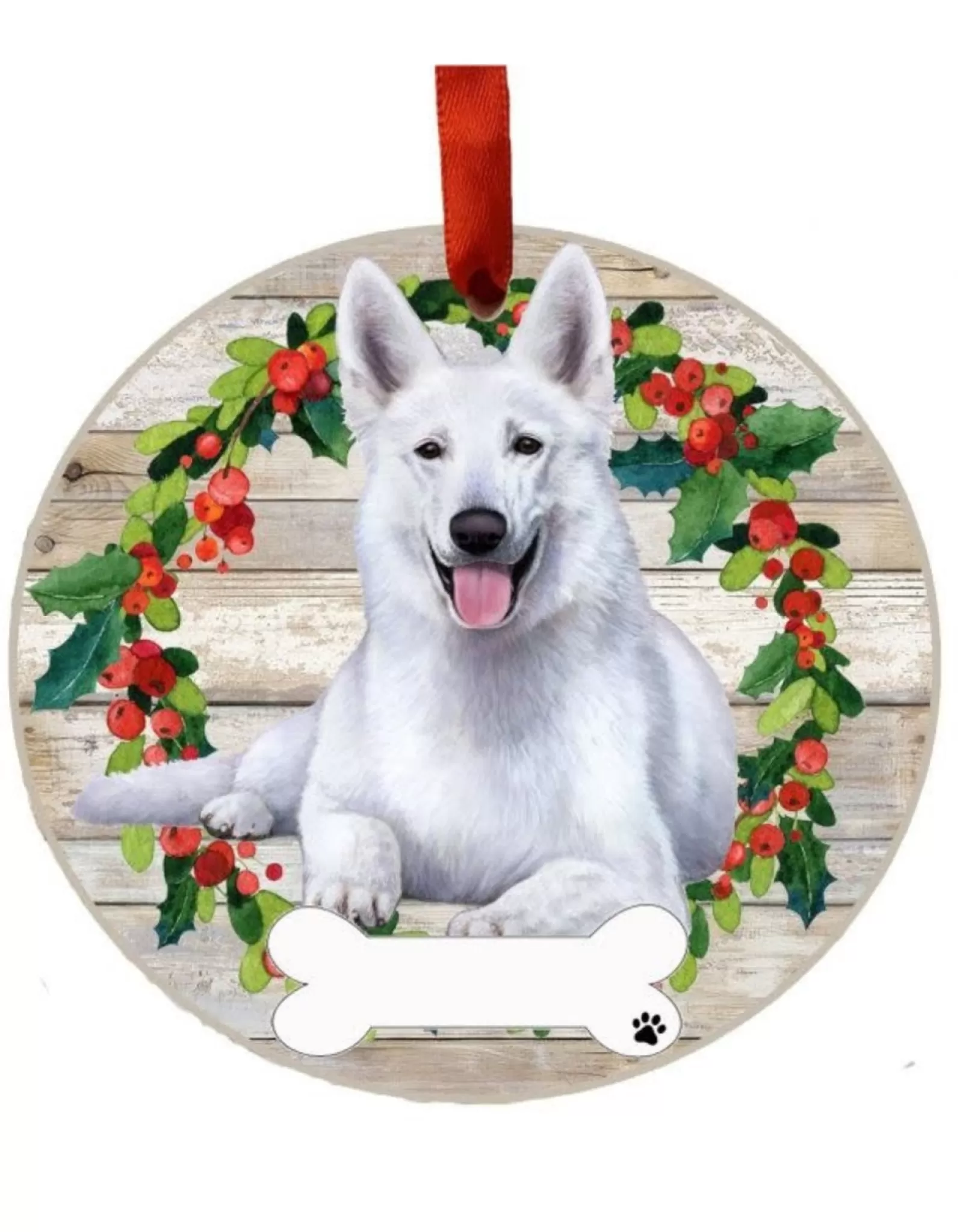 E&S Pets Personalizable>White German Shepherd Wreath Ornament