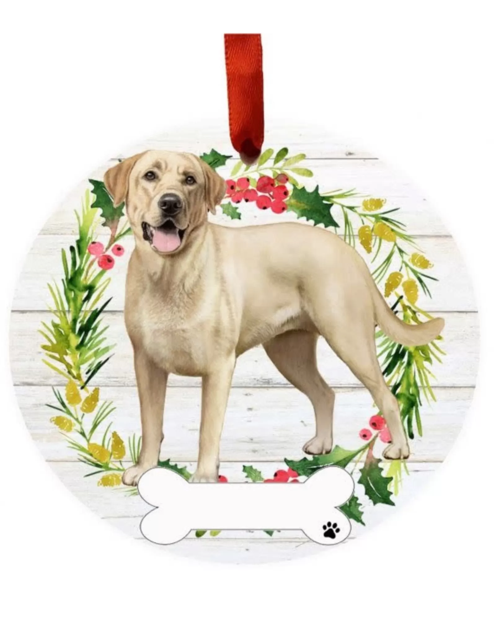 E&S Pets Personalizable>Yellow Labrador Full Body Wreath Ornament