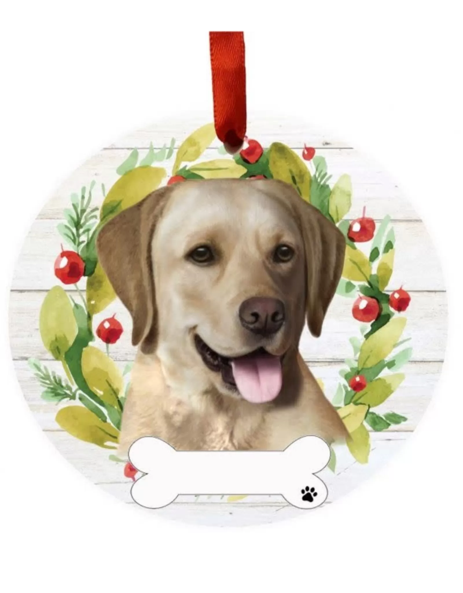 E&S Pets Personalizable>Yellow Labrador Wreath Ornament