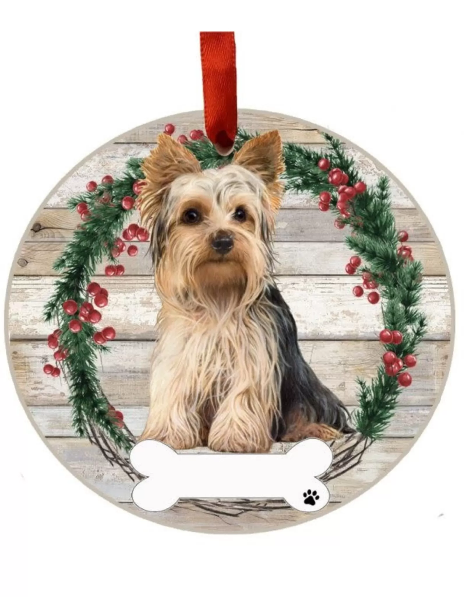 E&S Pets Personalizable>Yorkie Full Body Wreath Ornament