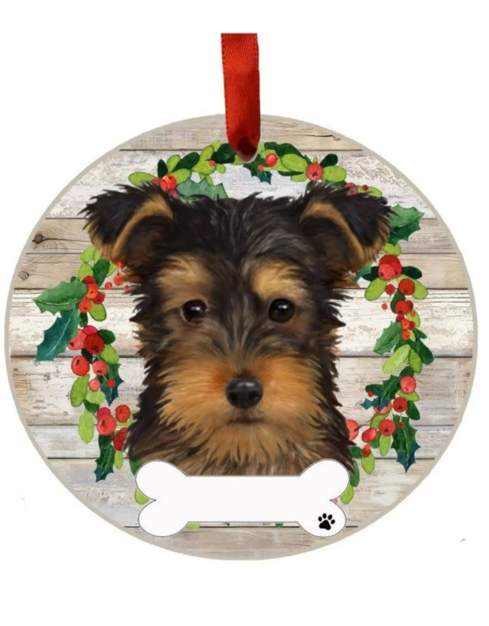 E&S Pets Personalizable>Yorkie Puppy Wreath Ornament