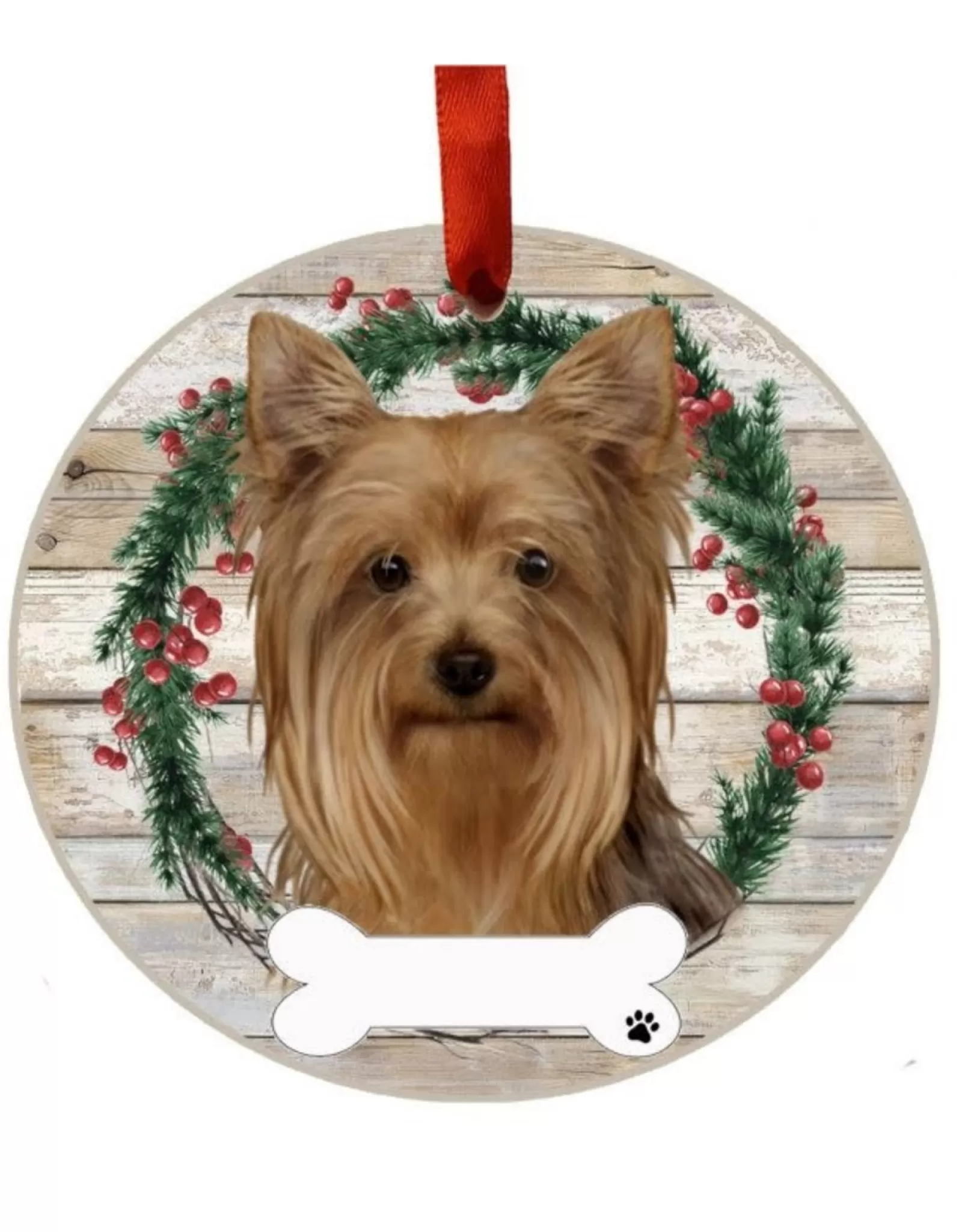 E&S Pets Personalizable>Yorkie Wreath Ornament